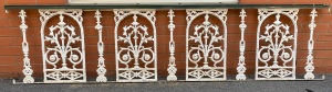 Balustrade panels in frame , length is 3360 mm x 790 mm tall , hand rail needs replacing , $ 385