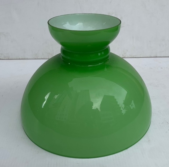 Green glass lampshade 30cm diameter $20 (UP)salvaged, recycled, demolition, reproduction, restoration, home renovation secondhand, used , original, old, reclaimed, heritage, antique, victorian, art nouveau edwardian, georgian, art deco