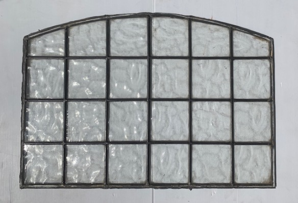Original clear ripple glass leadlight window panels (2 available) grid pattern with slight arch at top, 650 x 450mm, $45 each 650 x 450mm, $45 stained glass salvaged vintage recycled, demolition, reproduction, restoration, home renovation secondhand, used , original, old, reclaimed, heritage, antique, victorian, art nouveau edwardian georgian art deco
