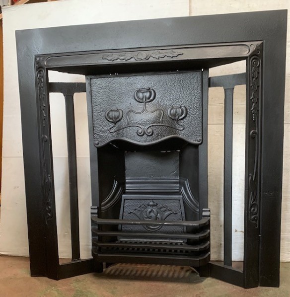 Original Art Nouveau 1920s cast iron fireplace insert, fully restored w 960 x h 960mm, $620 salvaged vintage recycled, demolition, reproduction, restoration, home renovation secondhand, used , original, old, reclaimed, heritage, antique, victorian, art nouveau edwardian georgian art deco
