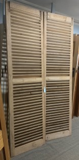 Pair of stripped timber shutters 2350 H, 2x 640 W (D103) $490 the pair salvaged vintage recycled, demolition, reproduction, restoration, home renovation secondhand, used , original, old, reclaimed, heritage, antique, victorian, art nouveau edwardian georgian art deco