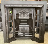 Original fully restored Austral fire insert with unusual border design and Victorian hood, 965 x 965 (F96) $765 plus tiles of your choice demolition, reproduction, restoration, home renovation secondhand, used , original, old, reclaimed, heritage, antique, victorian, art nouveau edwardian, georgian, art deco