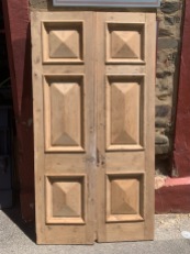 External stripped solid timber French doors, 1142 W x 2185 H (D137) $845 demolition, reproduction, restoration, home renovation secondhand, used , original, old, reclaimed, heritage, antique, victorian, art nouveau edwardian, georgian, art deco