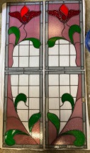 Stunning original restored Art Nouveau lead light panels in pink, red and green, each panel is 440 W x 830 H. Sold in pairs of top and base (LL56) $545 for each pair salvaged vintage recycled, demolition, reproduction, restoration, home renovation secondhand, used , original, old, reclaimed, heritage, antique, victorian, art nouveau edwardian georgian art deco