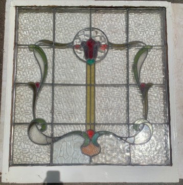 Large original Art Nouveau leadlight window, leadlight is perfect, frame is a fixer upper and could be stripped, frame 1055 W x 1165 H x 40 D, glass 970 W x 1030 H (D143) $875 salvaged vintage recycled, demolition, reproduction, restoration, home renovation secondhand, used , original, old, reclaimed, heritage, antique, victorian, art nouveau edwardian georgian art deco