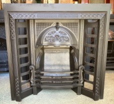 Original good quality Victorian imported English cast iron fire insert, fully restored, 965 x 965 (F103) $945 plus tiles of your choice salvaged vintage recycled, demolition, reproduction, restoration, home renovation secondhand, used , original, old, reclaimed, heritage, antique, victorian, art nouveau edwardian georgian art deco