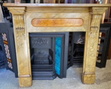 Original and rare Victorian Baltic pine fire surround with its original faux marble painted finish, top shelf 1415 W x 220 D x 1300 H, opening 885 W x 920 H (M86) $645 salvaged vintage recycled, demolition, reproduction, restoration, home renovation secondhand, used , original, old, reclaimed, heritage, antique, victorian, art nouveau edwardian georgian art deco