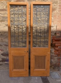 Original internal polished timber French doors with leadlight panels, 1200 W x 2210 H x 50 D (D147) $645 salvaged vintage recycled, demolition, reproduction, restoration, home renovation secondhand, used , original, old, reclaimed, heritage, antique, victorian, art nouveau edwardian georgian art deco