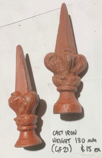 Cast iron fence spears, 180mm high, 2 available (GF21) $15 each salvaged vintage recycled, demolition, reproduction, restoration, home renovation secondhand, used , original, old, reclaimed, heritage, antique, victorian, art nouveau edwardian georgian art deco