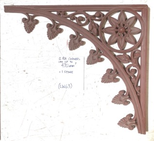 Detail of original cast iron corners, 2x right hand and 1x spare, 470 x 470 (LW63) salvaged vintage recycled, demolition, reproduction, restoration, home renovation secondhand, used , original, old, reclaimed, heritage, antique, victorian, art nouveau edwardian georgian art deco