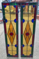 Original Art Deco panels, fully restored in orange, red, blue and green on yellow background, 2 available, 715 x 175mm each, (LL114) $190 each salvaged vintage recycled, demolition, reproduction, restoration, home renovation secondhand, used , original, old, reclaimed, heritage, antique, victorian, art nouveau edwardian georgian art deco