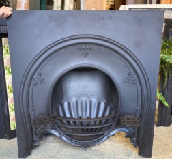 Unusual original Victorian 'egg' fire insert, fully restored with trivets, 915 W x 965 H (F118) $945 salvaged vintage recycled, demolition, reproduction, restoration, home renovation secondhand, used , original, old, reclaimed, heritage, antique, victorian, art nouveau edwardian georgian art deco