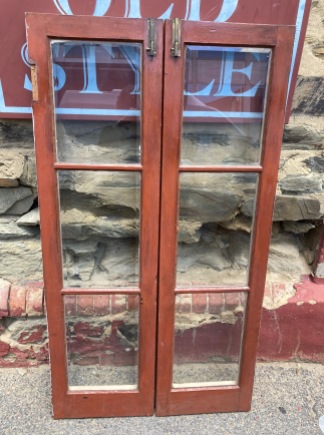 Lovely little pair of bevelled glass windows, 800 W x 1435 H x 350 D (D154) $125 salvaged vintage recycled, demolition, reproduction, restoration, home renovation secondhand, used , original, old, reclaimed, heritage, antique, victorian, art nouveau edwardian georgian art deco