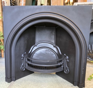 Early Victorian arched big burner fire insert, fully restored, 960 W x 920 H (F122) $945 salvaged vintage recycled, demolition, reproduction, restoration, home renovation secondhand, used , original, old, reclaimed, heritage, antique, victorian, art nouveau edwardian georgian art deco