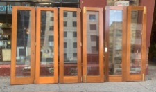Western Red Cedar bifold doors, set of 6 with full plate glass panels in very good condition, 2275 H x 6 panels of 630 W each (D150) $990 salvaged vintage recycled, demolition, reproduction, restoration, home renovation secondhand, used , original, old, reclaimed, heritage, antique, victorian, art nouveau edwardian georgian art deco