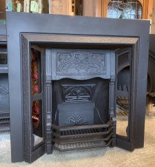 Large Victorian style restored fire insert with big burning area, 1000mm H x 1000mm W (F129) $845 salvaged, recycled, demolition, reproduction, restoration, home renovation secondhand, used , original, old, reclaimed, heritage, antique, victorian, art nouveau edwardian, georgian, art deco