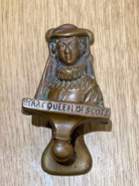 Mary Queen of Scots original uncommon bedroom door knocker, 7.5cm H, (H134) $25 salvaged vintage recycled, demolition, reproduction, restoration, home renovation secondhand, used , original, old, reclaimed, heritage, antique, victorian, art nouveau edwardian georgian art deco
