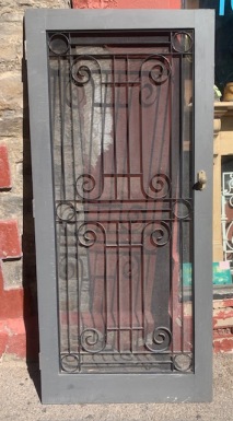 Timber, steel and wire mesh screen door #2, 2035 H x 931 W x 28 D (D156) $440 salvaged vintage recycled, demolition, reproduction, restoration, home renovation secondhand, used , original, old, reclaimed, heritage, antique, victorian, art nouveau edwardian georgian art deco